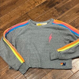 Aviator Nation  Gray Rainbow Sweatshirt small cropped style